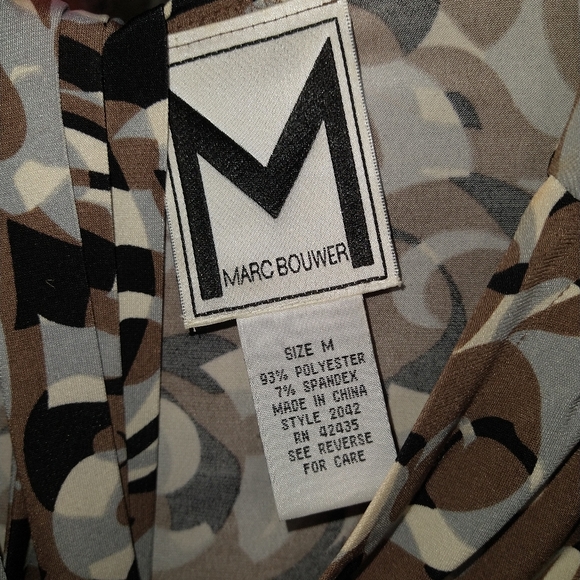 Marc Bouwer brown grey white blouse abstract thick tie back wrap around belt - Picture 2 of 5